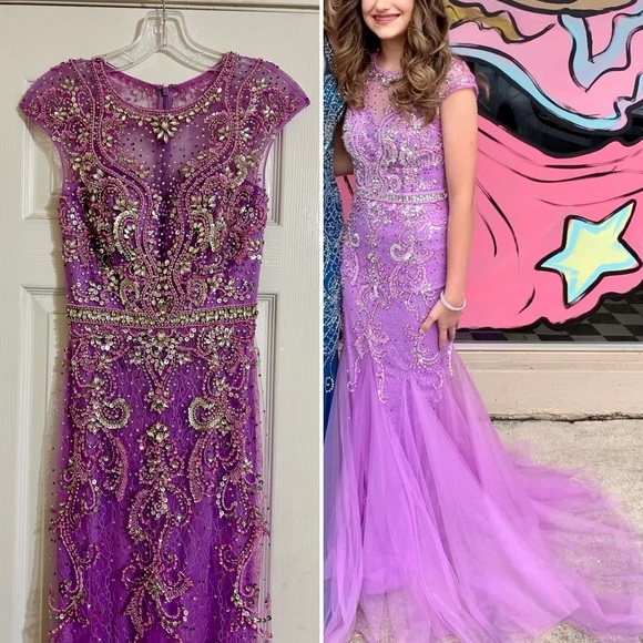 Johnathan Kayne Dress Size 0, Lavender Fitted, Mermaid Style - Picture 2 of 7